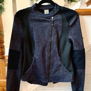 Zip Up Denim and Mesh Athletic Jacket